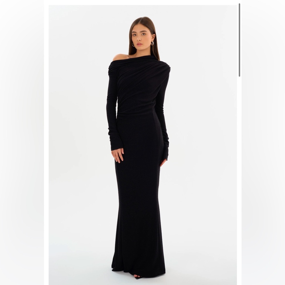 LAMARQUE INIALA LUREX KNIT MAXI DRESS IN BLACK, SIZE SMALL